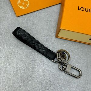 Louis Vuitton Black Leather Key Ring Strap with Gunmetal Hardware